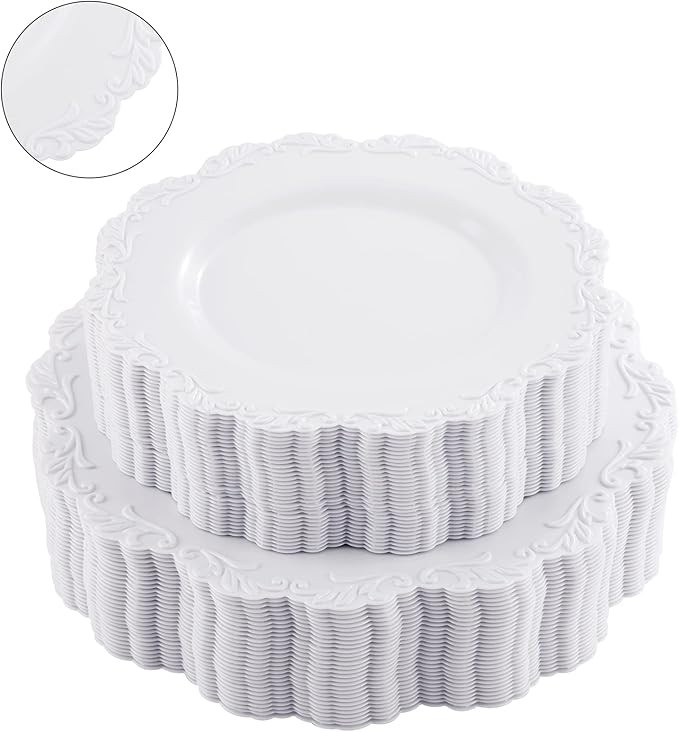 PULOTE 60PCS White Plastic Plates-Heavyweight White Plates, White Disposable Plates Include 30PCS... | Amazon (US)