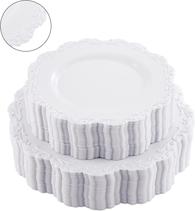 PULOTE 60PCS White Plastic Plates-Heavyweight White Plates, White Disposable Plates Include 30PCS... | Amazon (US)
