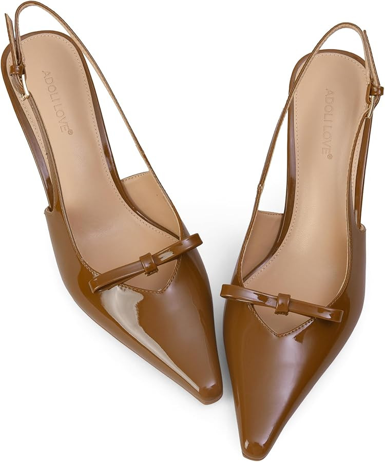 Women's Bow Pumps 2.8 in Kitten Heels Closed Pointed Toe V-Cut Slingback Faux Patent Leather | Amazon (US)