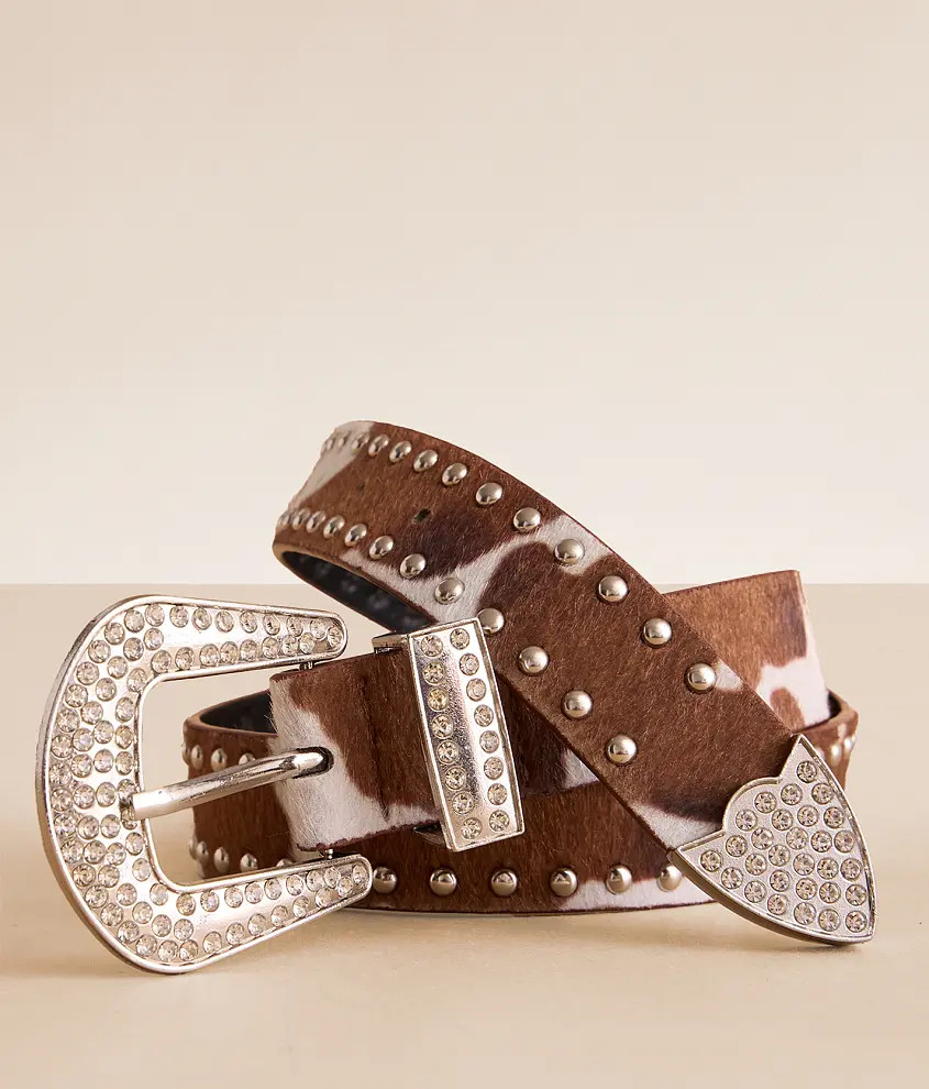 Studded Cow Print Belt | Buckle