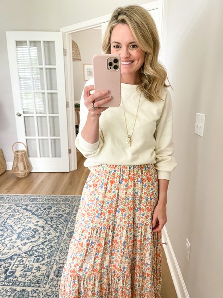 What I wore for a date night to sit outside and listen to music last night! It was chilly so I threw a sweater on with the skirt and added a long necklace. It is old so I am linking similar necklace options 

#LTKstyletip #LTKunder50 #LTKSeasonal