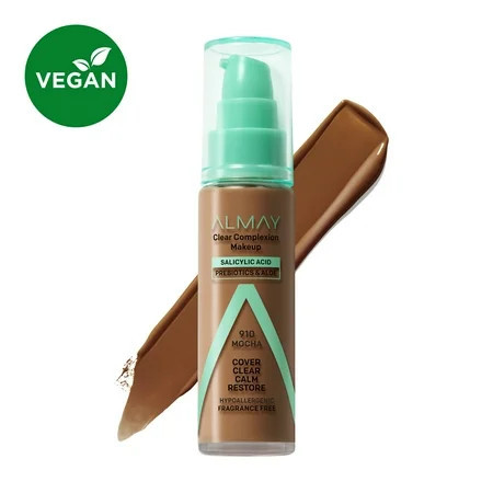 Almay Clear Complexion Foundation Makeup, Hypoallergenic, 910 Mocha, 1 fl oz | Walmart (US)