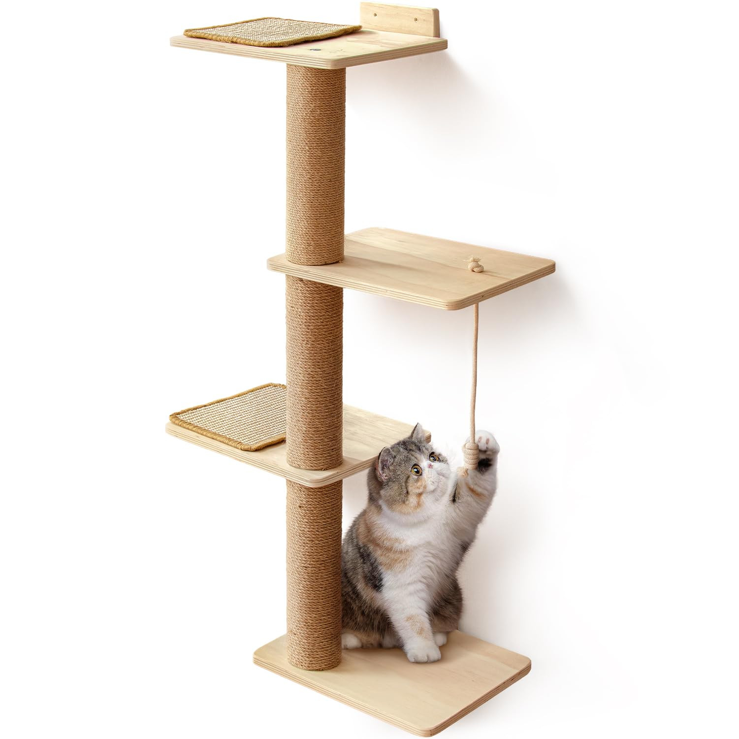 Cat Scratching Activity Tree Cat Climbing Tall, Wall Mounted Cat Climbing Tower 4 Tier, Natural S... | Amazon (US)