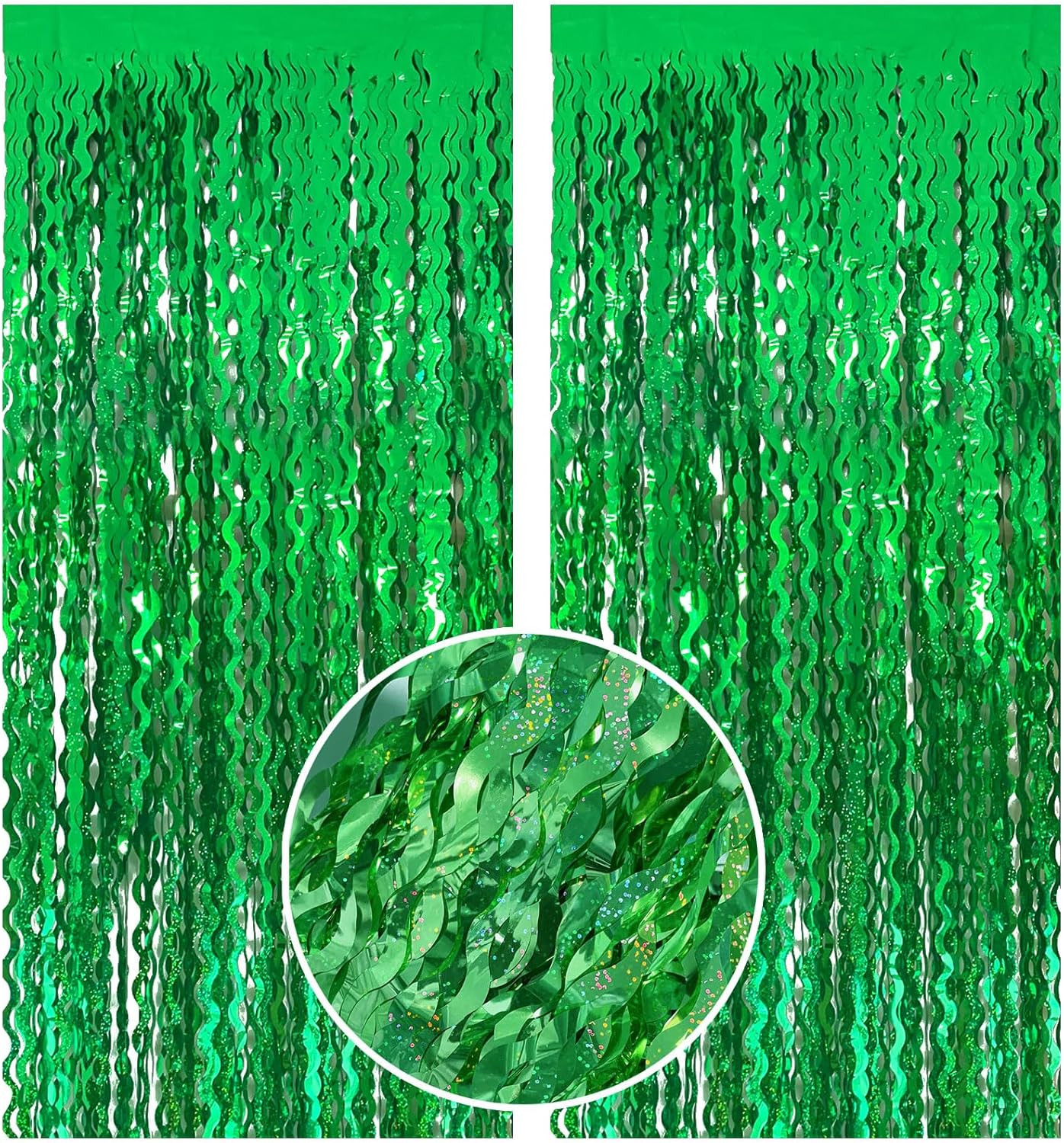 Green Tinsel Foil Fringe Curtains Wavy Backdrop for Parties Sparkle Metallic Wavy Foil Fringe Bac... | Amazon (US)