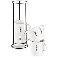 LAUCHUH Coffee Mug Set, Porcelain Stackable Coffee Mugs with Rack,15 oz Cappuccino Cup Coffee Cup... | Amazon (US)