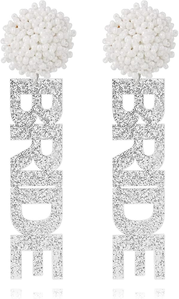 Bride Earrings for Women Handmade Beaded Acrylic BRIDE Letter Dangle Earring Wedding Bridal Earri... | Amazon (US)