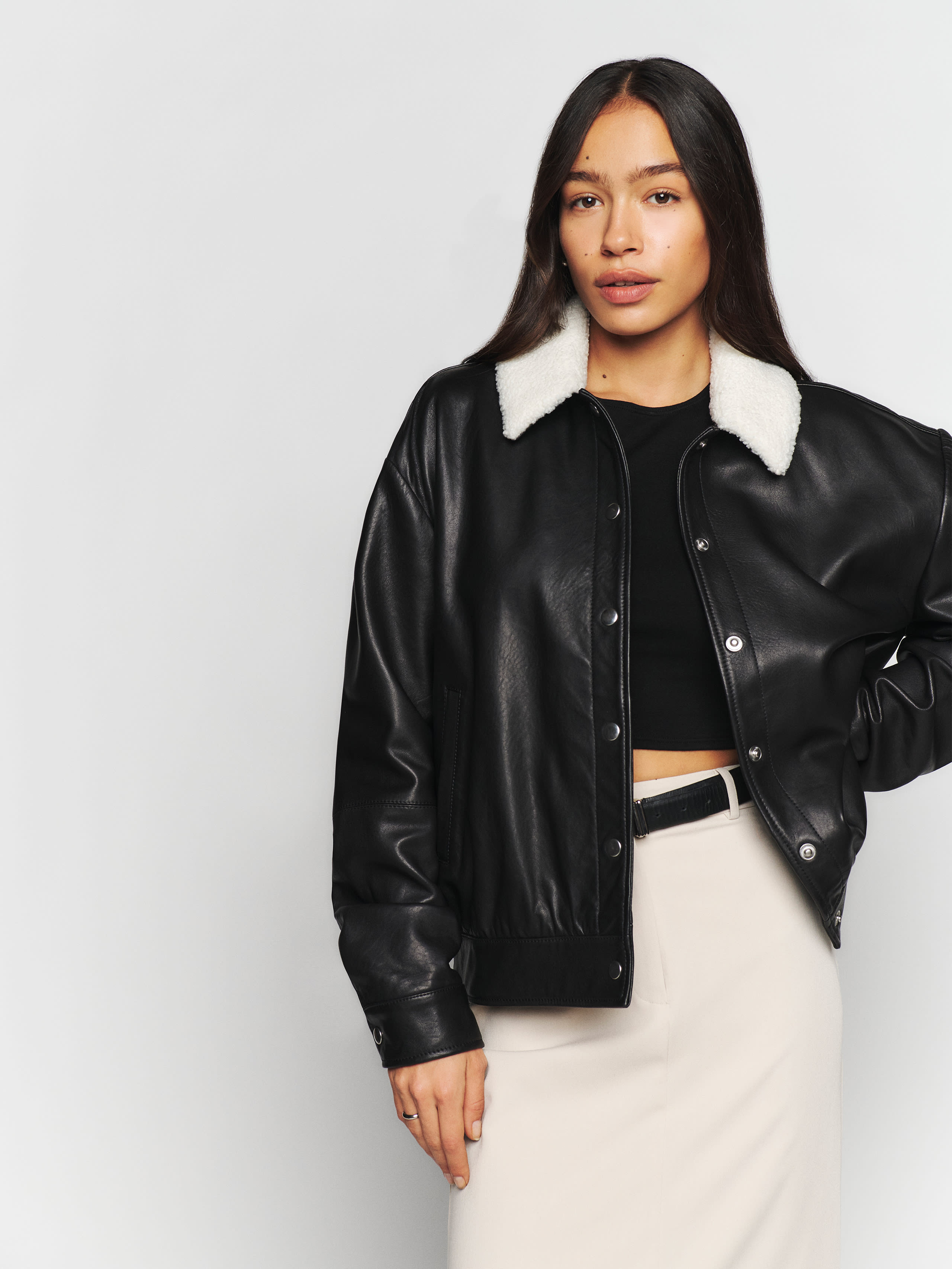 Veda Hall Leather Bomber | Reformation (Global)