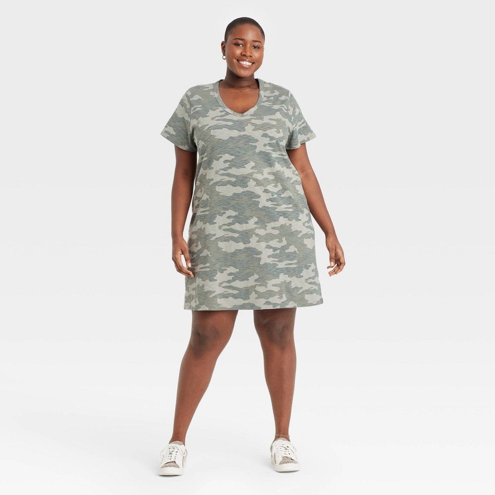 Women's Plus Size Short Sleeve T-Shirt Dress - Universal Thread Green Camo 4X | Target