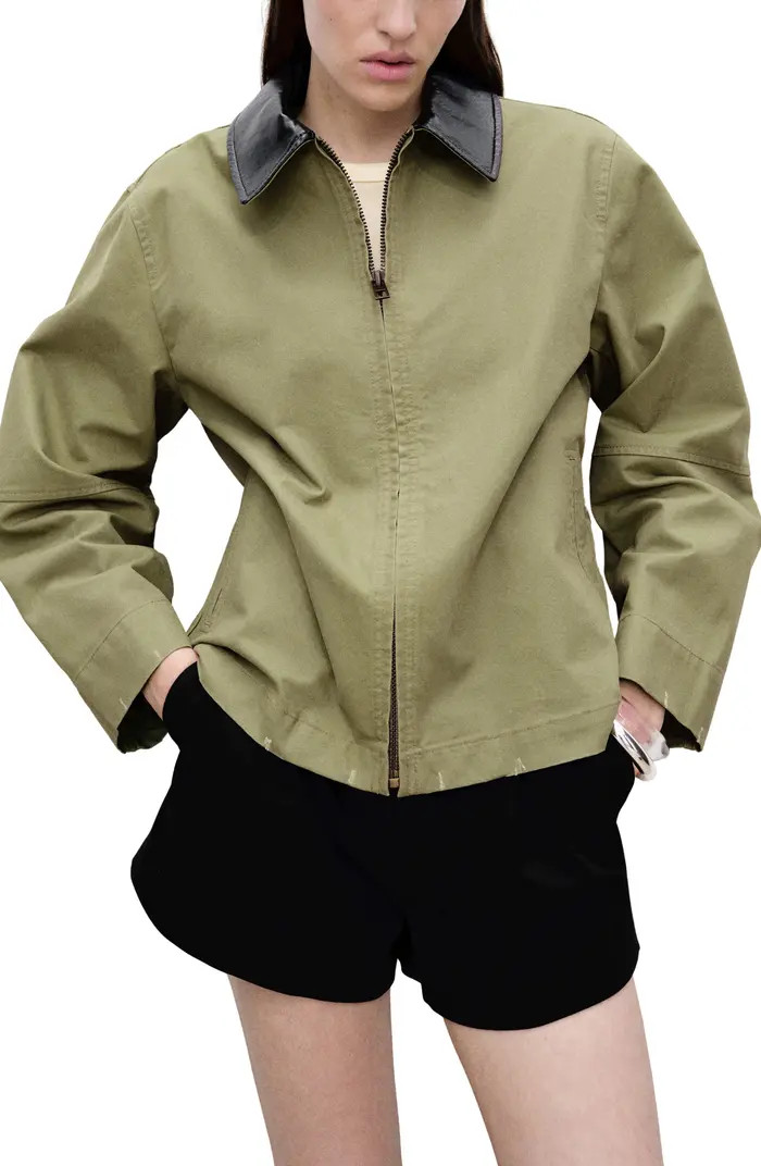 Cotton Jacket with Faux Leather Collar | Nordstrom