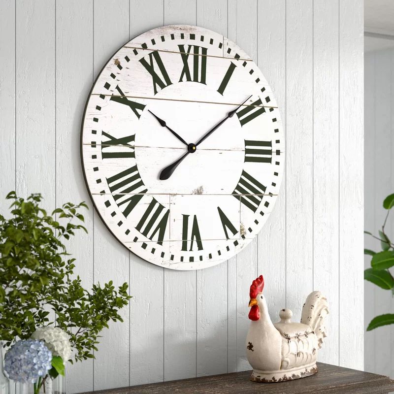 Lisette Round French Country Shiplap Farmhouse Wall Clock | Wayfair North America