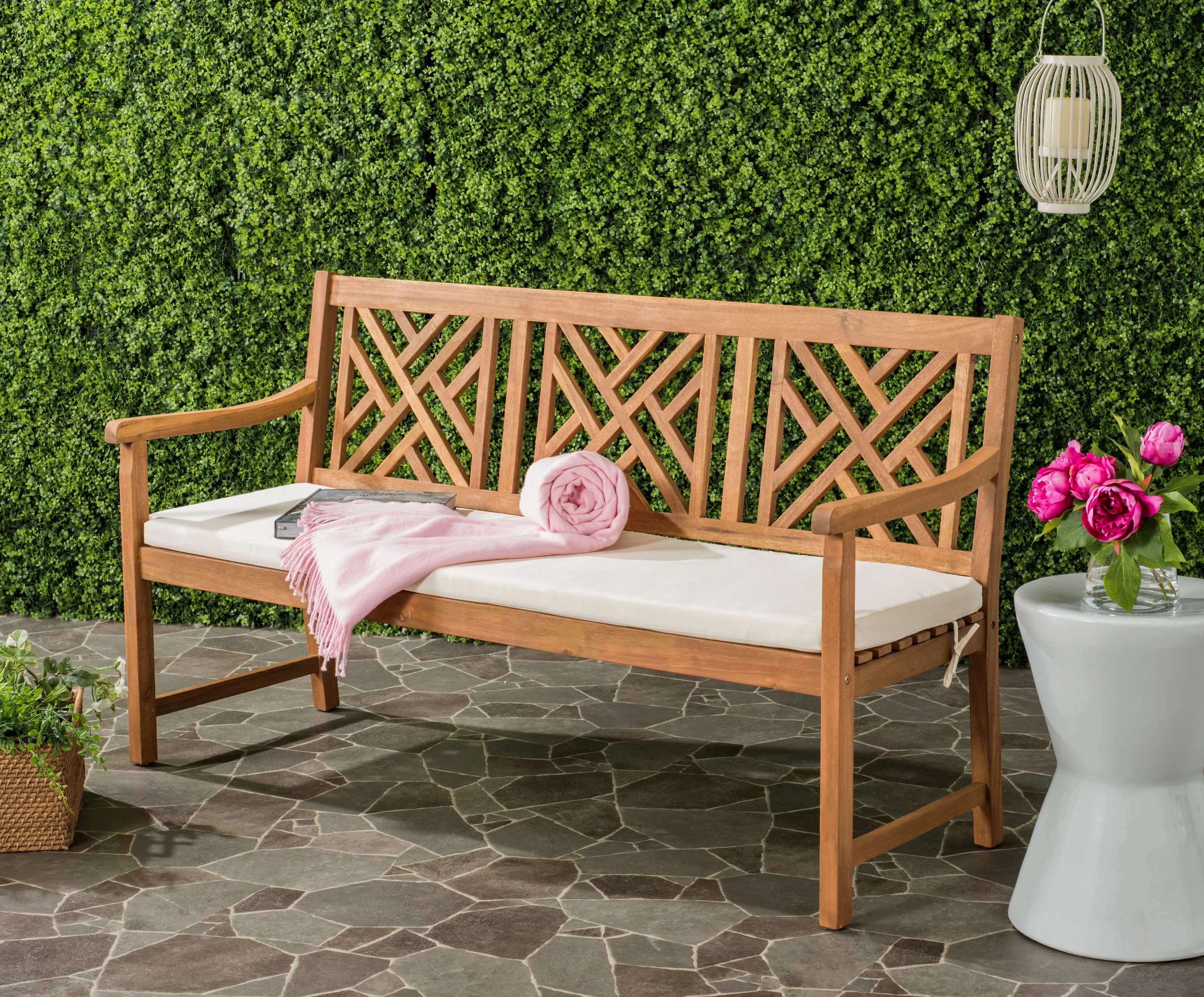 Safavieh Bradbury Outdoor Modern 3 Seat Garden Bench with Cushion | Walmart (US)