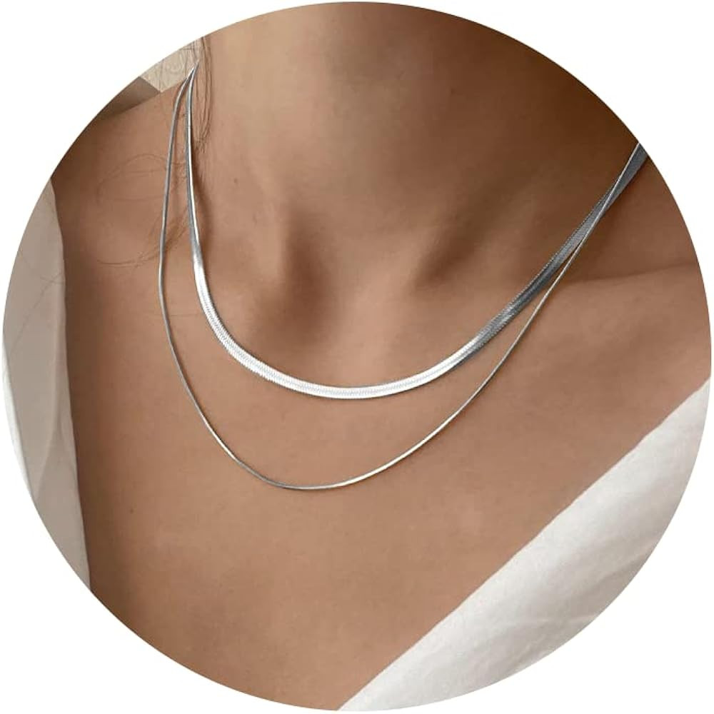 CHESKY 14K Gold/Silver Plated Snake Chain Necklace Herringbone Necklace Gold Choker Necklaces for... | Amazon (US)