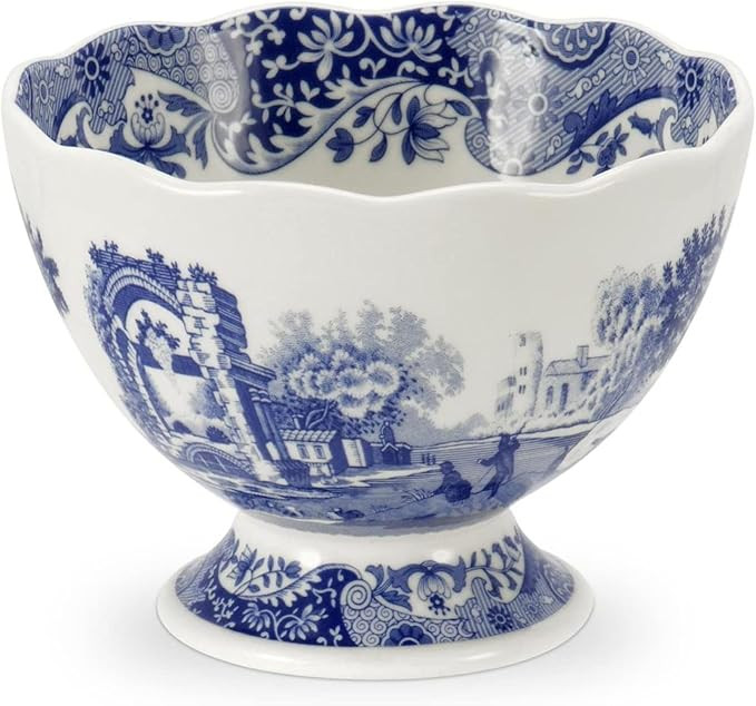 Spode Blue Italian 4.75-Inch Footed Bowl - Decorative Scalloped Edge Serving Bowl with Blue Count... | Amazon (US)