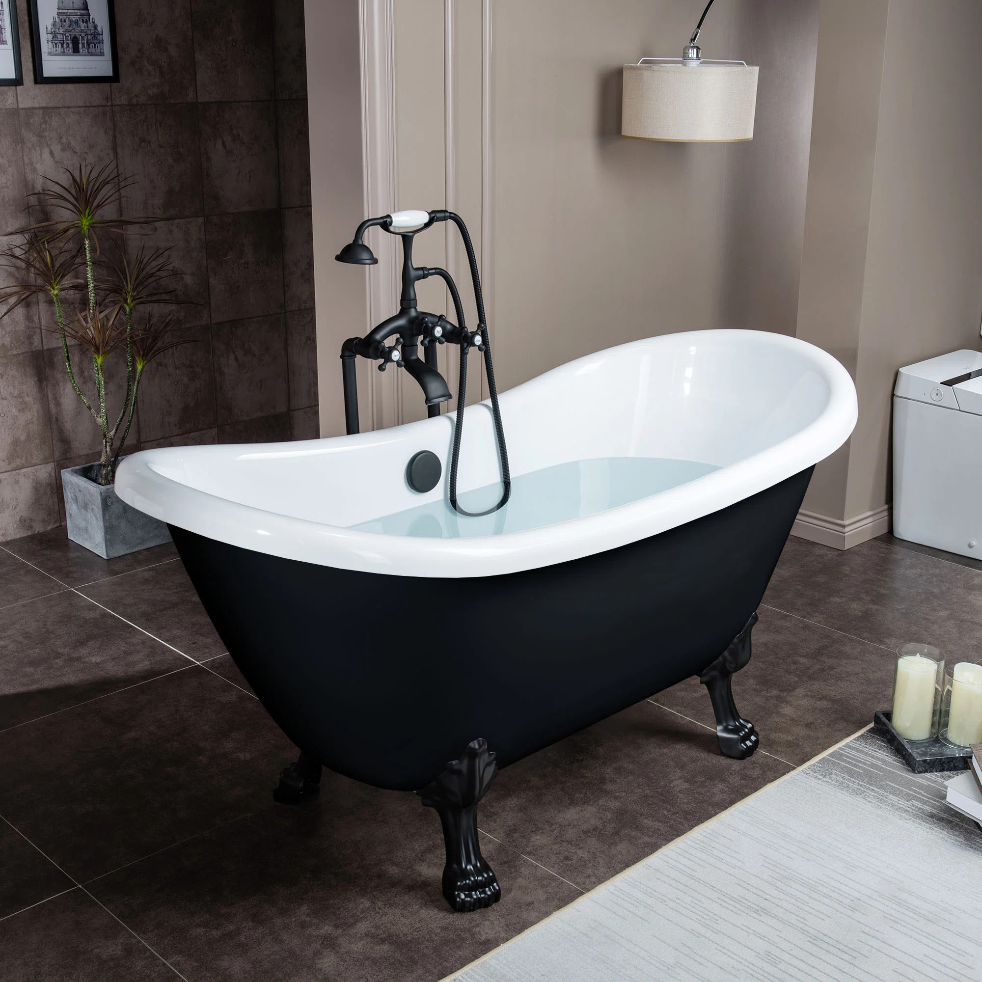 59" x 28" Clawfoot Soaking Acrylic Bathtub B1842  -MB-Feet+ MB-Drain | Wayfair North America