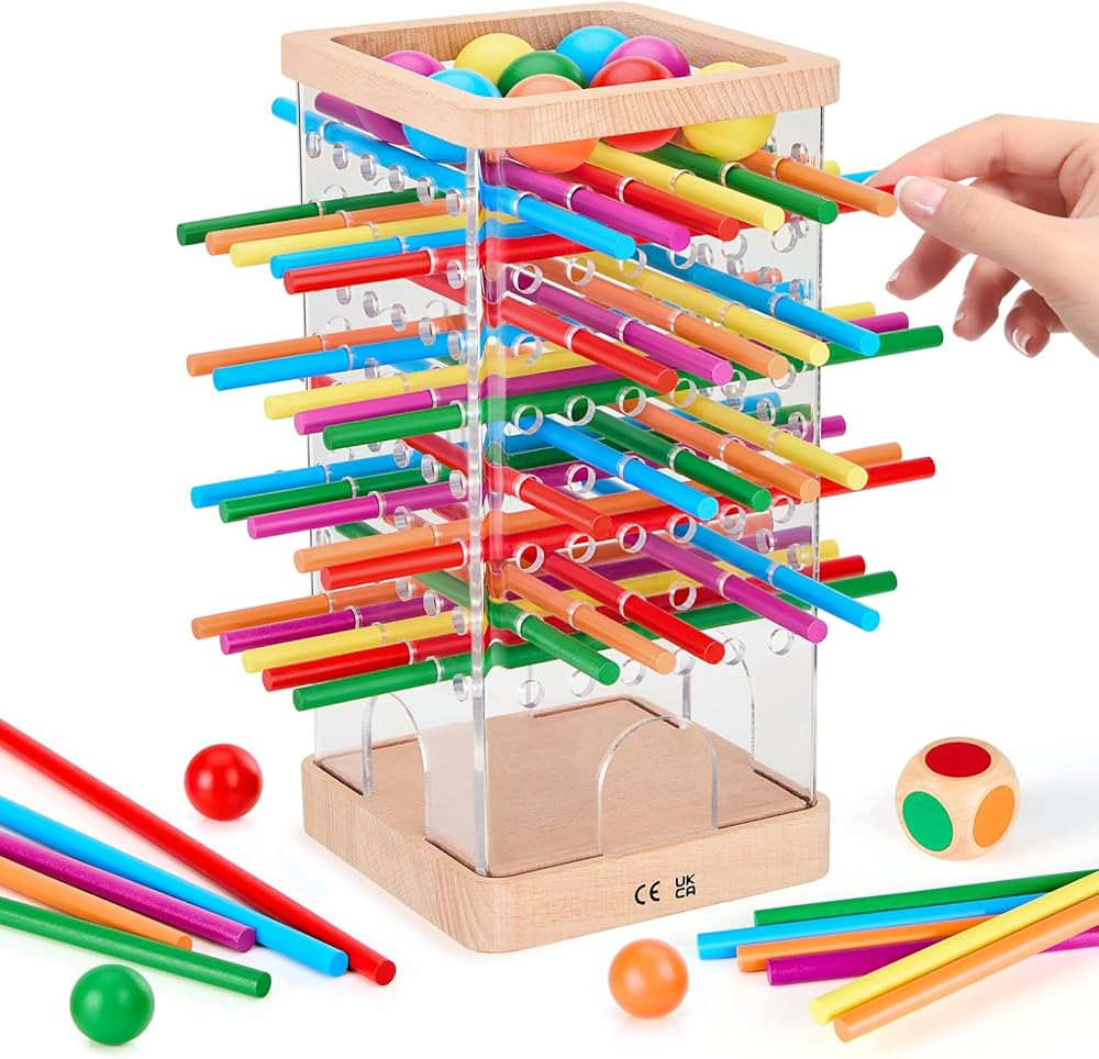 Montessori Wooden Board Games, 48 Colorful Sticks Dice Game with 12 Balls, Family Game for Kids a... | Amazon (US)