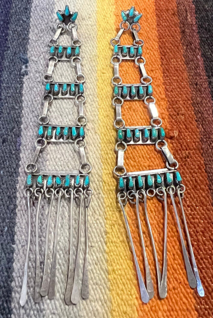 VINTAGE NATIVE AMERICAN ZUNI TURQUOISE & SILVER CHANDELIER POST BACK EARRINGS  | eBay | eBay US