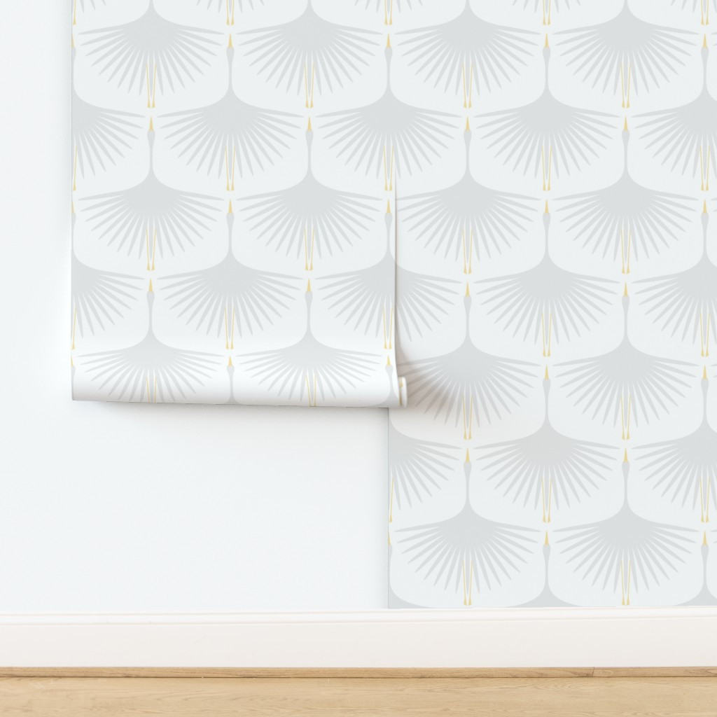 Art Deco Swans - Whispered Gray on White 12" Wallpaper bykaterhees | Spoonflower
