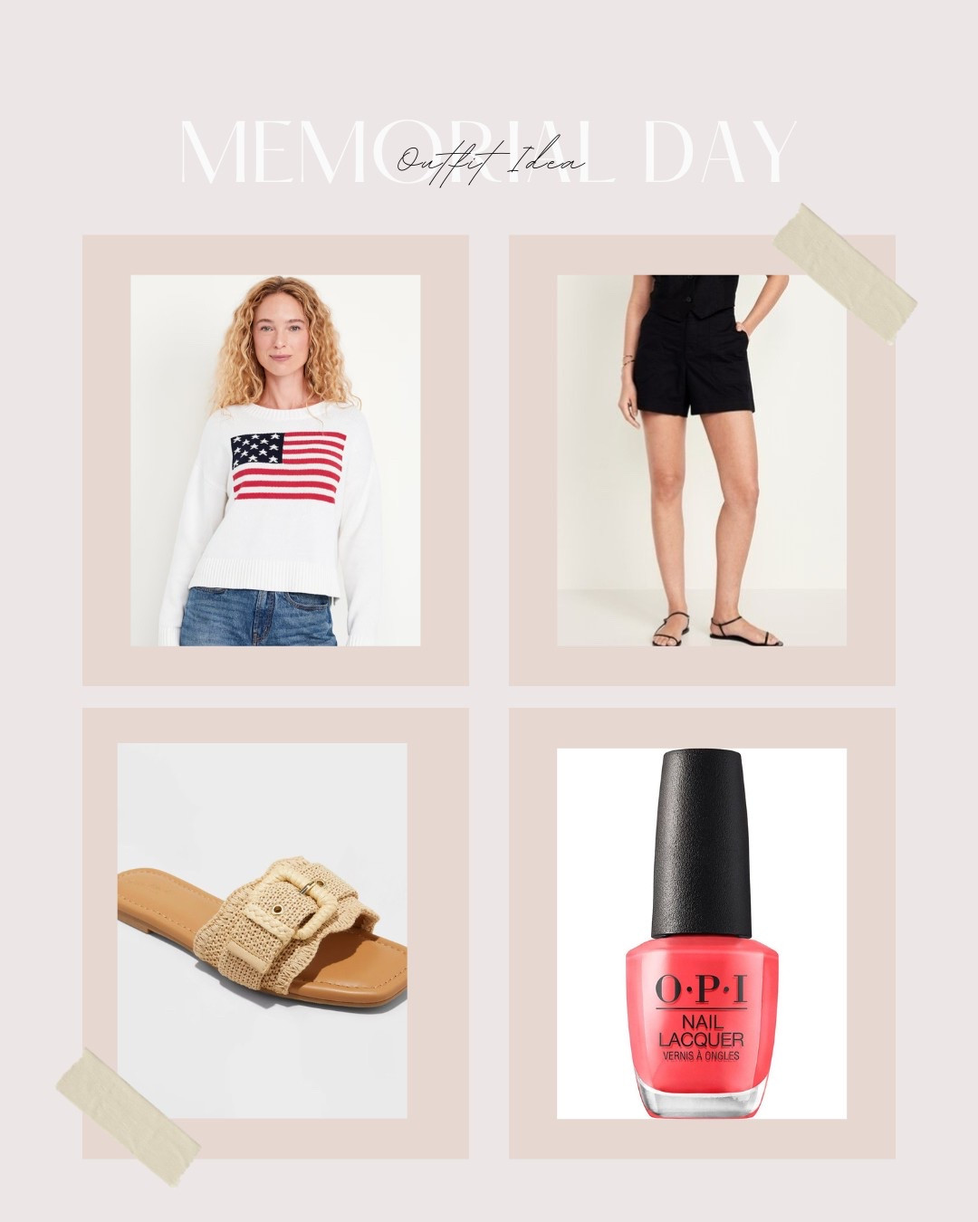 Memorial Day outfit idea 🇺🇸❤️🤍🩵 // Old Navy American flag sweater, black shorts, Target sandals, red OPI nail polish 

#LTKStyleTip #LTKFindsUnder50 #LTKSeasonal