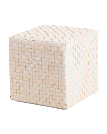 18x18 Genuine Leather Woven Pouf | TJ Maxx