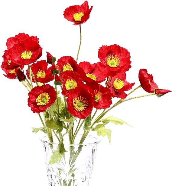 5 Pcs Silk Artificial Poppy Flowers Faux Poppy Spring Flowers Real Touch Flowers for Home Kitchen... | Amazon (US)
