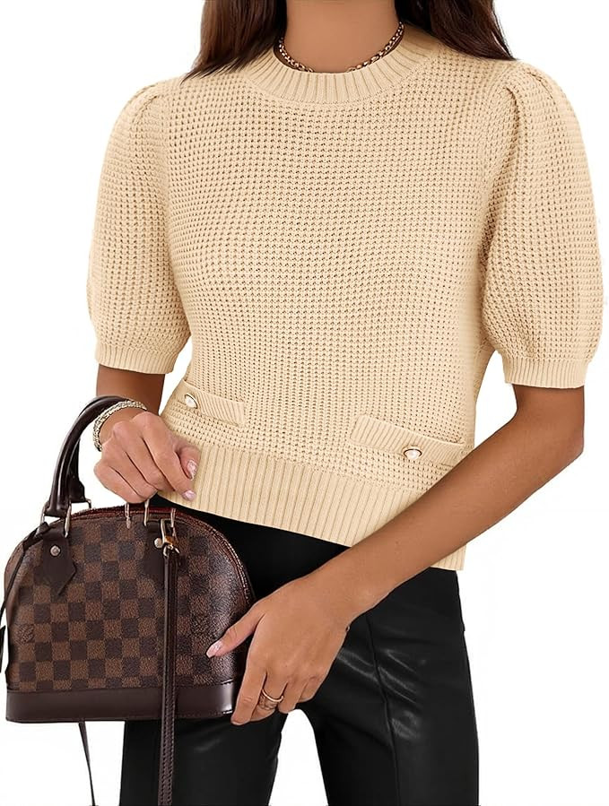 Cicy Bell Womens Puff Short Sleeve Sweaters Tops Cropped Ribbed Knit Lightweight Pullover Casual ... | Amazon (US)