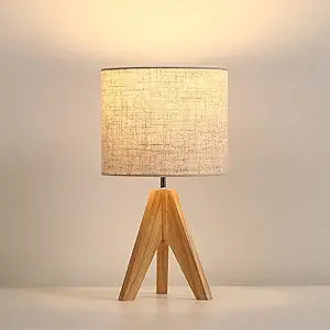 DEWENWILS Bedside Table Lamp, Tripod Table Lamp Wood with Linen Fabric Shade, Small Nightstand La... | Amazon (US)
