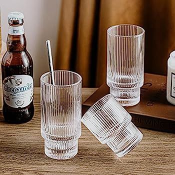 Glass Cups Vintage Glassware, Origami Style Transparent Cocktail Glasses Set, Bar Beverages Ice Coff | Amazon (US)