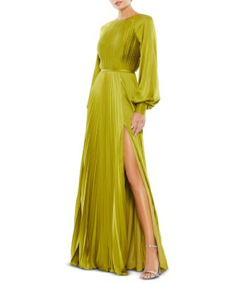 Mac Duggal Pleated High Neck Raglan Long Sleeve Side Slit Gown | Bloomingdale's Women | Bloomingdale's (US)