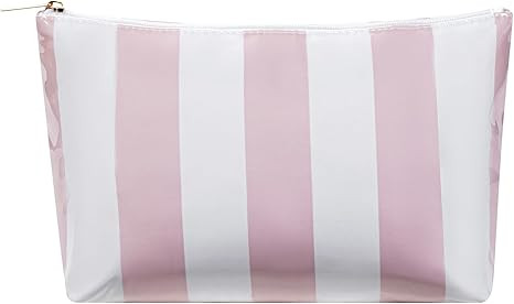 RSRSLEII Large Waterproof Travel Striped Makeup Bag, Aesthetic PVC Toiletry Bag, Coquette Cosmeti... | Amazon (US)
