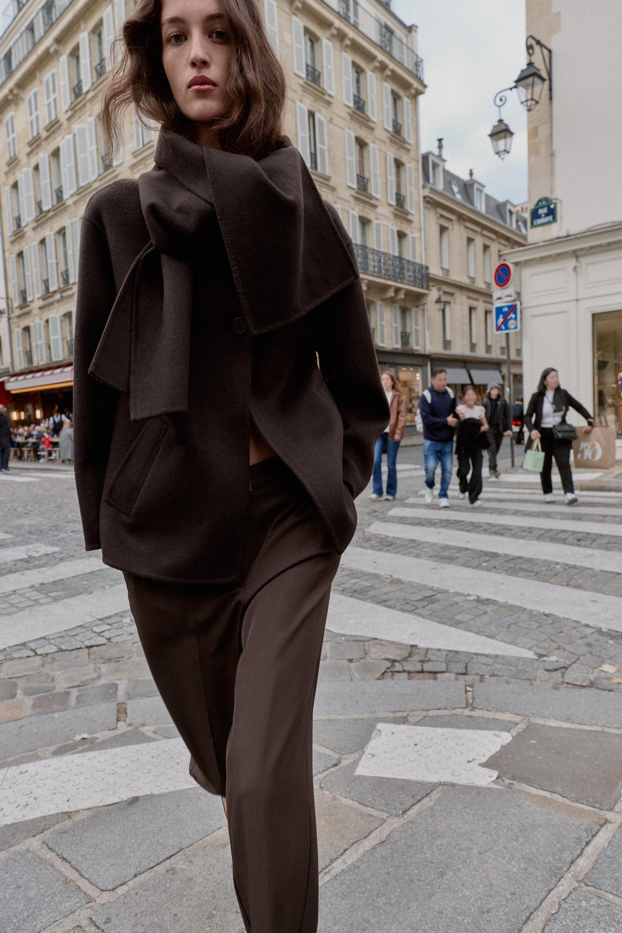 WOOL BLEND SHORT COAT WITH SCARF | Zara US