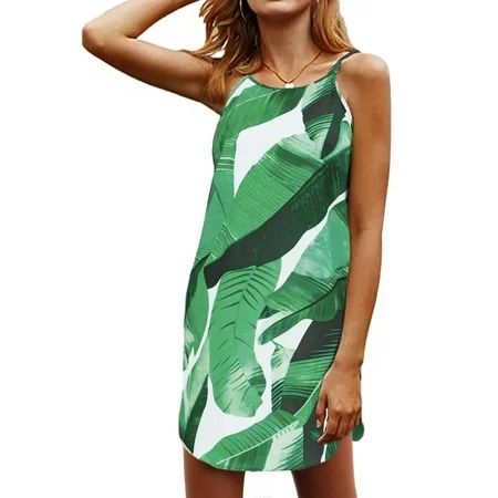 Dokotoo Women s Green Mini Dress Halter Neck Leaf Floral Print Sleeveless Summer Sundress Size Mediu | Walmart (US)