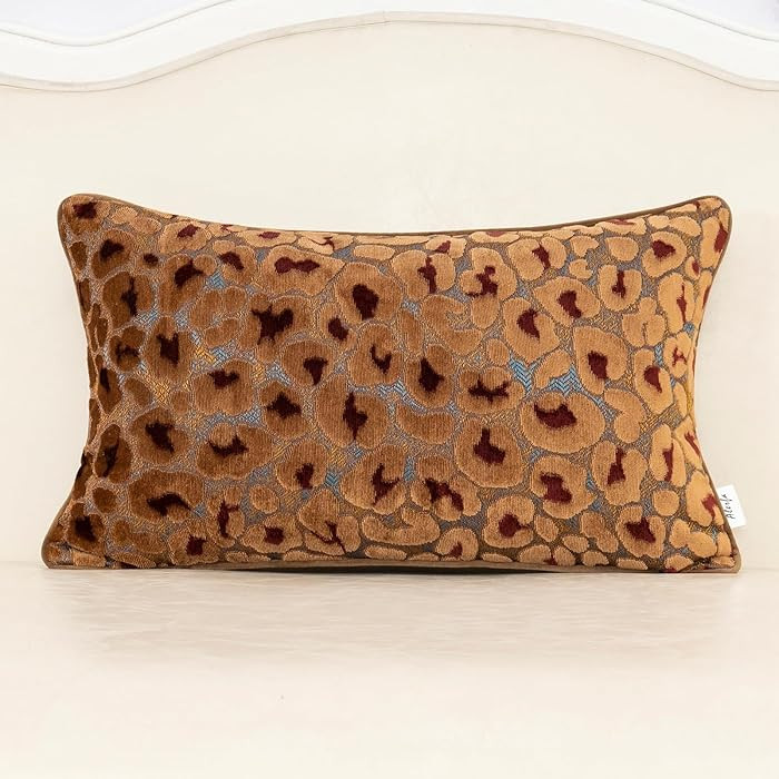 Alerfa Brown Floral Throw Pillow Cover 12 x 20 Inch Cut Velvet Rectange Luxury Decorative Lumbar ... | Amazon (US)