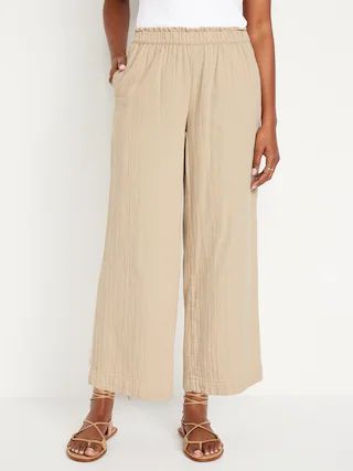 High-Waisted Crinkle Gauze Pull-On Ankle Pants | Old Navy (US)