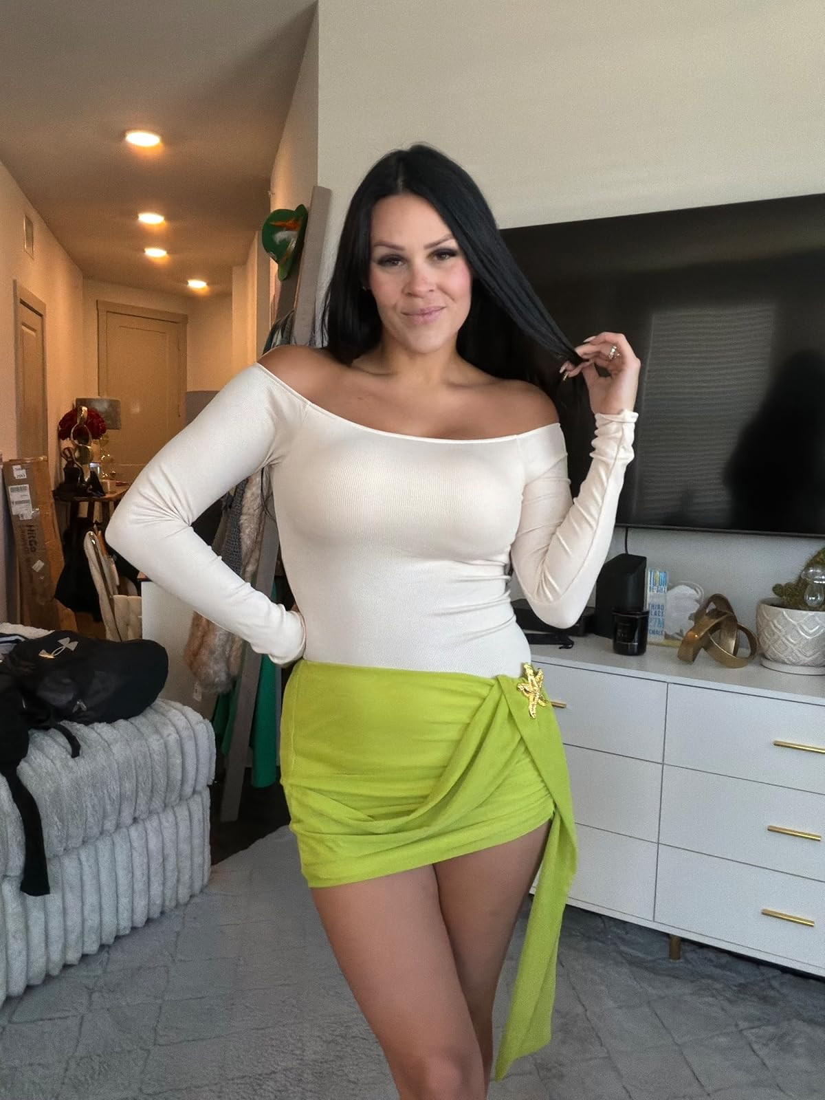 Off-shoulder bodysuit & lime sarong mini. Shop now! #vacationstyle #summeroutfit #ltkfit 

 #LTKdayinmylife #LTKootd #LTKSaleAlert