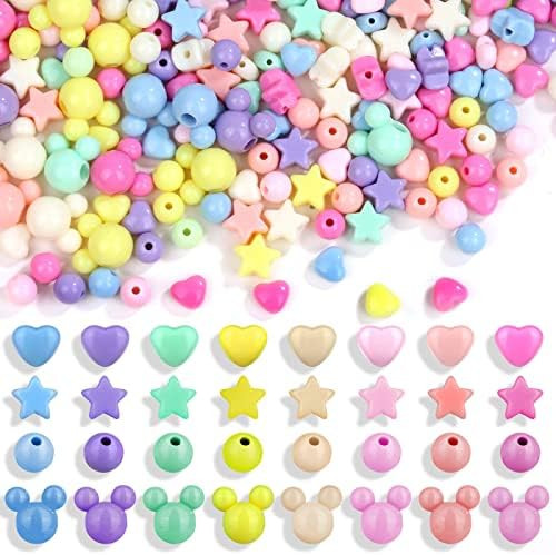 900Pcs Acrylic Pastel Beads, Shynek Colorful Plastic Candy Beads Include Heart Beads Star Beads R... | Amazon (US)