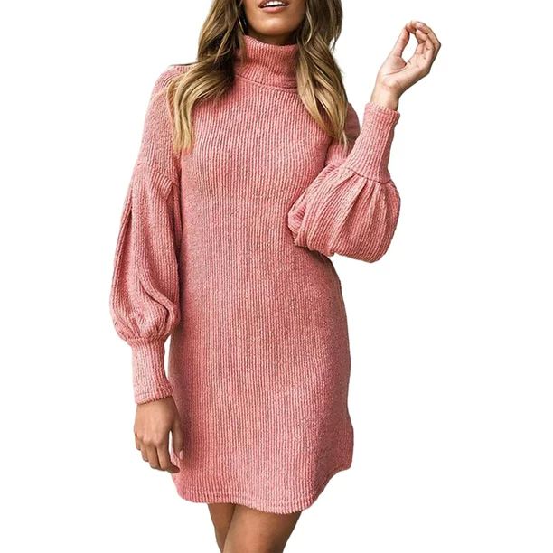 UKAP Long Sleeve Casual Dress for Women Turtle Neck Pullover Sweater Dress Winter Autumn Fall Sho... | Walmart (US)