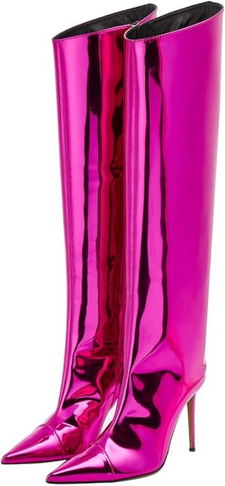 Arqa Metallic Boots for Women Pointed Toe High Stiletto Heel Knee High Boot Fashion Chrome Zipper... | Amazon (US)