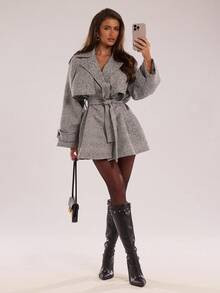 SHEIN BAE Women's Fall/Winter Drop-Shoulder Sleeve Plaid Oversized Casual Trench Coat,Women's Coa... | SHEIN