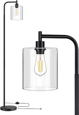 Industrial Floor Lamp, Modern Standing Lamps with Hanging Clear Glass Shade, Classic Reading Tall... | Amazon (US)