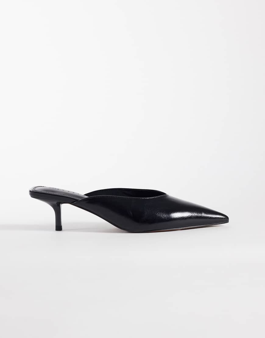 ASOS DESIGN Surprise pointed kitten heeled mules in black | ASOS (Global)