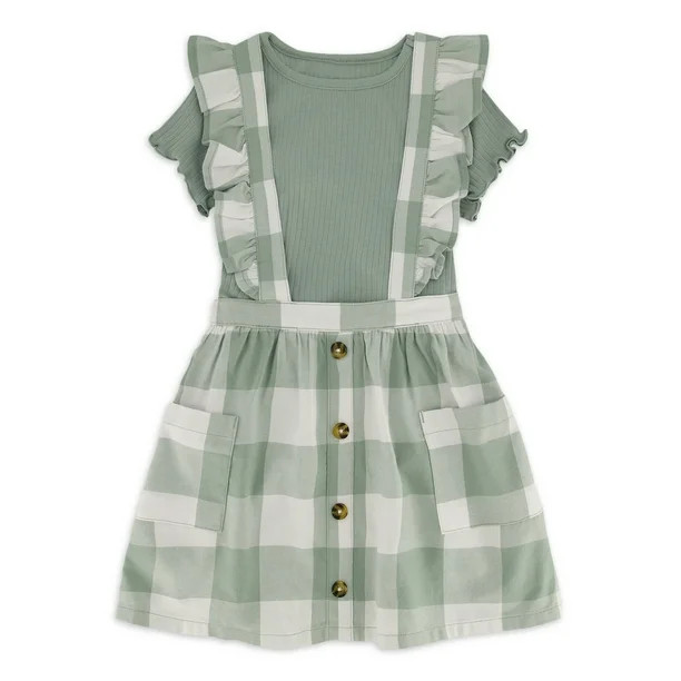 Wonder Nation Baby and Toddler Girls Pinafore Dress Set, 3-Piece, Sizes 12M-5T | Walmart (US)