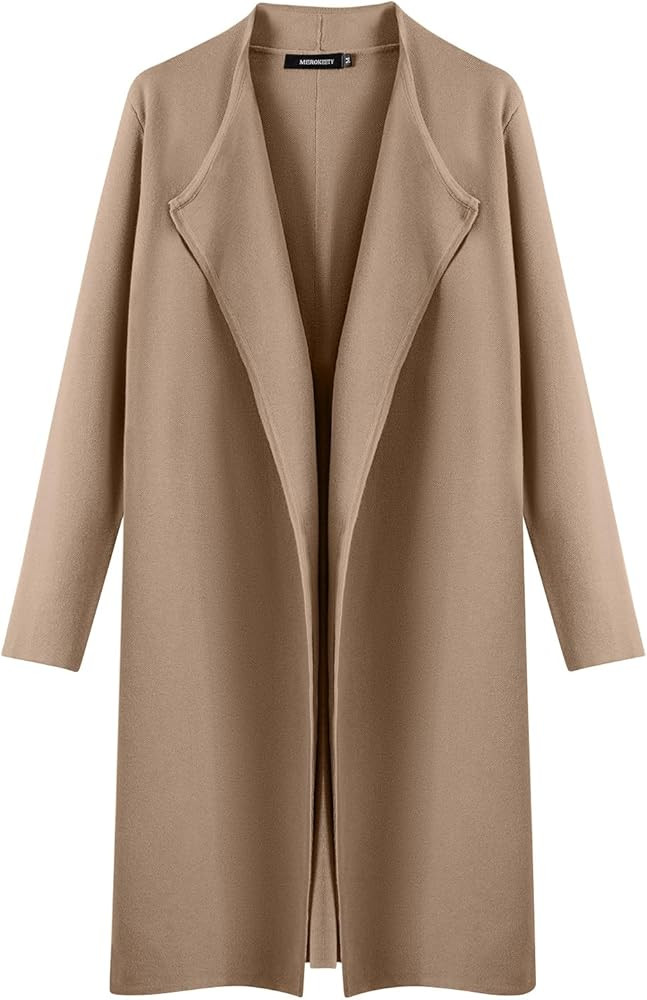 MEROKEETY Women's 2023 Long Sleeve Cardigan Sweaters Lapel Open Front Casual Knit Coatigan Jacket... | Amazon (US)