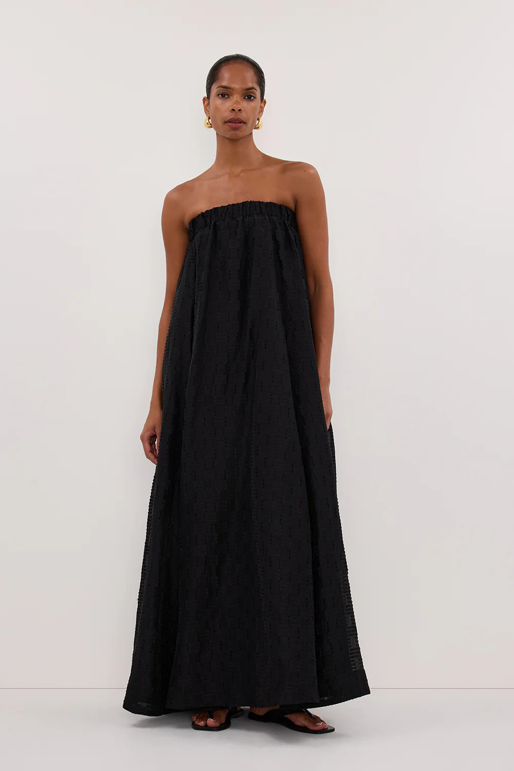 ELBA BLACK SHEER STRAPLESS DRESS | DISSH
