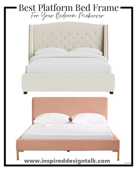 Platform Bed Frame, Upholstered bed, Modern Bedroom Design // master bedroom, guest room, designer bedroom, bedroom decor, bedroom home decor, master bedroom bed, upholstered bed, tufted bed, pink bed

#LTKSeasonal #LTKstyletip #LTKhome