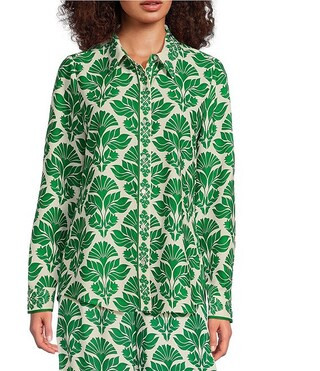 Alex Marie Piper Twill Print Point Collar Long Sleeve Button Front Coordinating Top | Dillard's | Dillard's