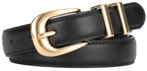ALAIX Women's Leather Belt for Jeans Dress Black Leather Belt with Gold/Silver Buckle Fashion Waist Jeans Belts for Women Cute | Amazon (US)
