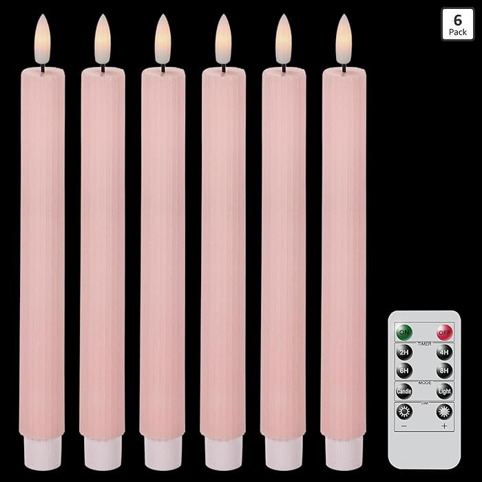 Wondise Pink Flameless Flickering Taper Candles with 10-Key Remote and Timer, Battery Operated 3D... | Amazon (US)