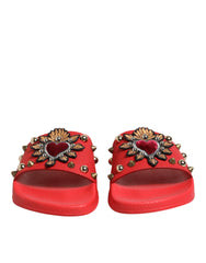 Dolce & Gabbana Sacred Heart Stud Embellished Slides — Red | Italist Inc.