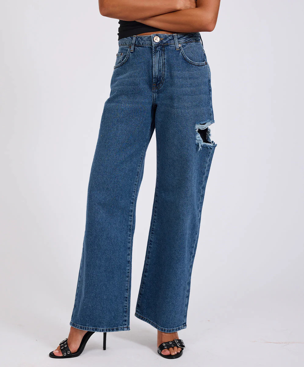 Jackson Mid Waist Wide Leg Denim Jeans - Rosewood | One Teaspoon | OneTeaspoon