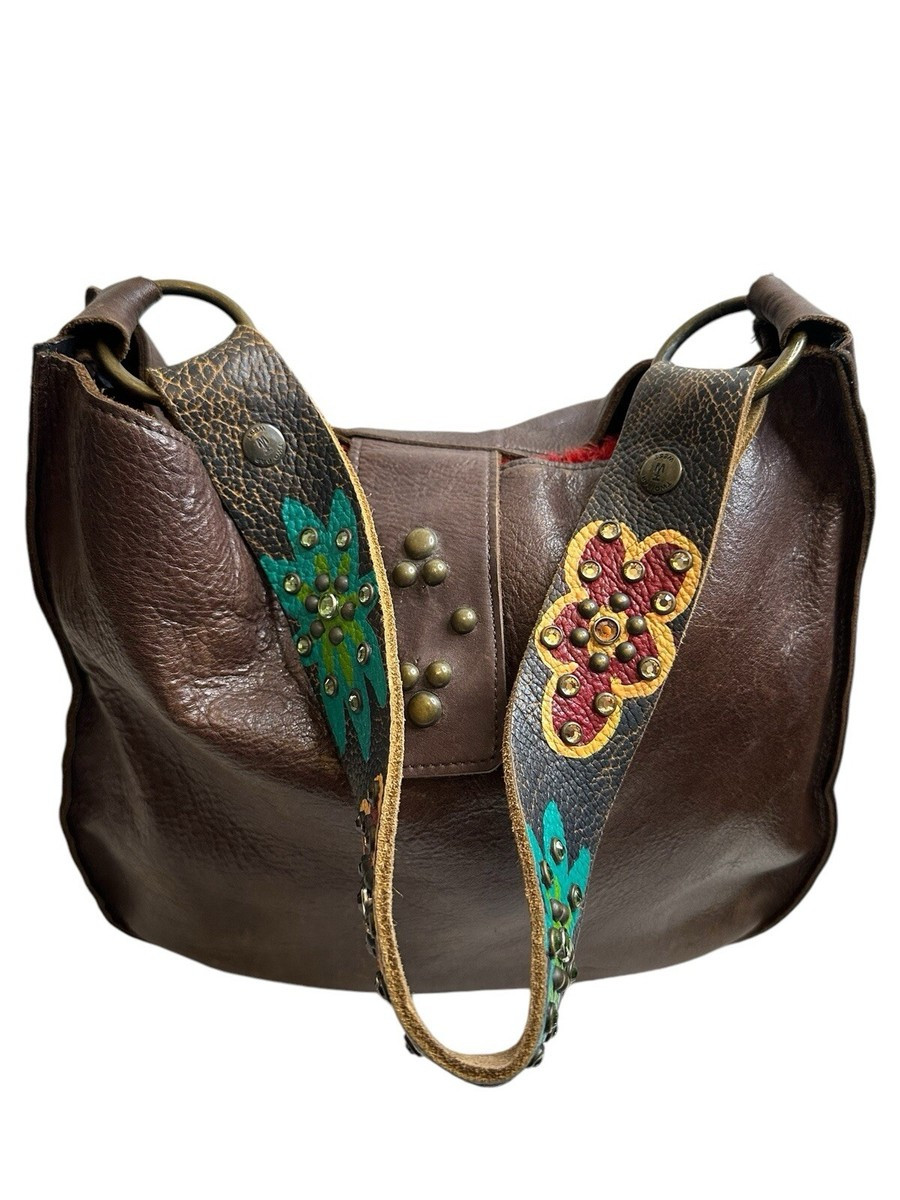 Two Bar West Meduim Brown Leather handbag Studded Jeweled Star 15”X11.5”X4.5 | eBay US